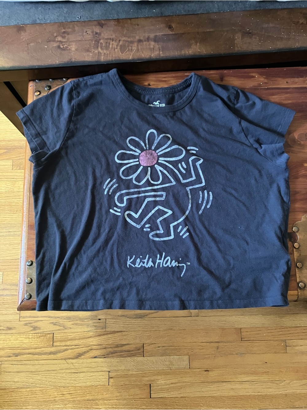 Hollister Black Crop Top with Keith Haring Graphic